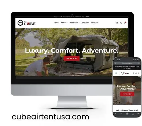 Website for cubeairtentusa.com on desktop and mobile