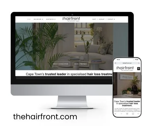 Website for thehairfront.com on desktop and mobile