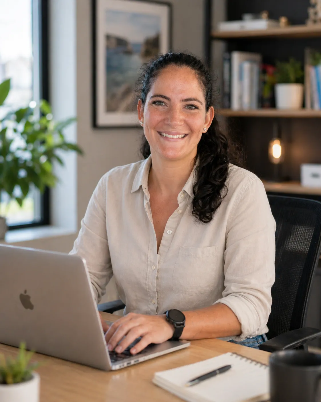 Benice Jordan working at her desk
